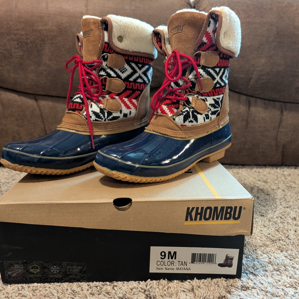 Khombu Tan and Blue Winter Boots
